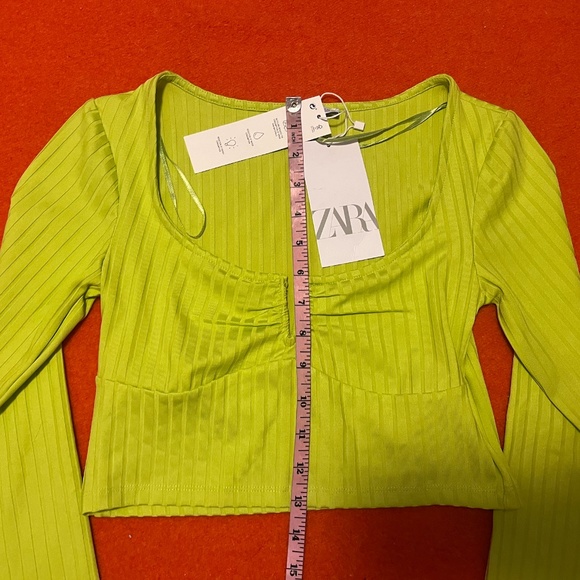 Zara lime green long sleeve ribbed cropped top NWT - Picture 8 of 9